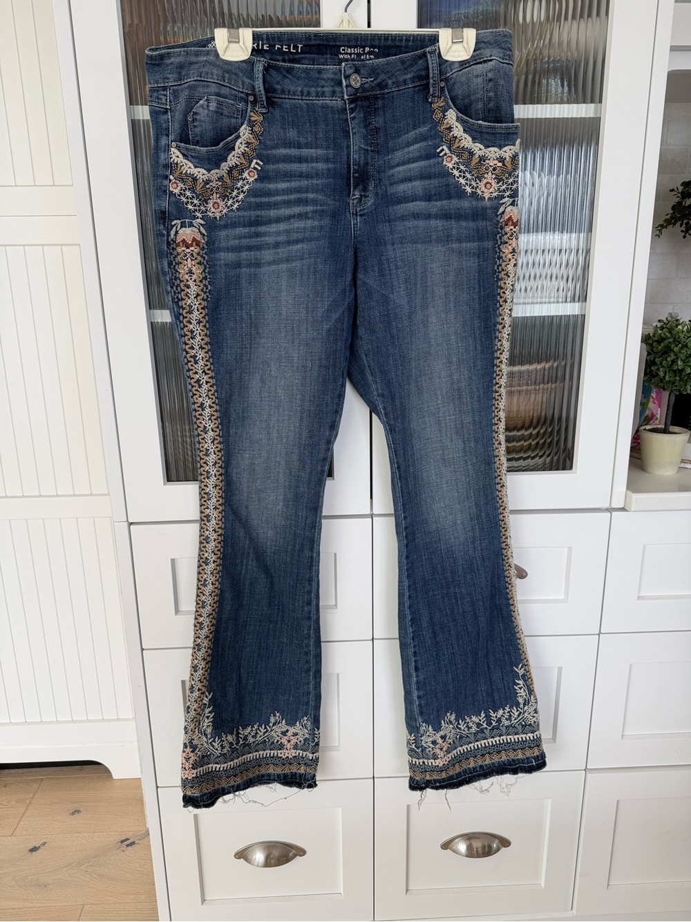 Laurie Felt Embroidered Blue Flare Jeans with Side Trim